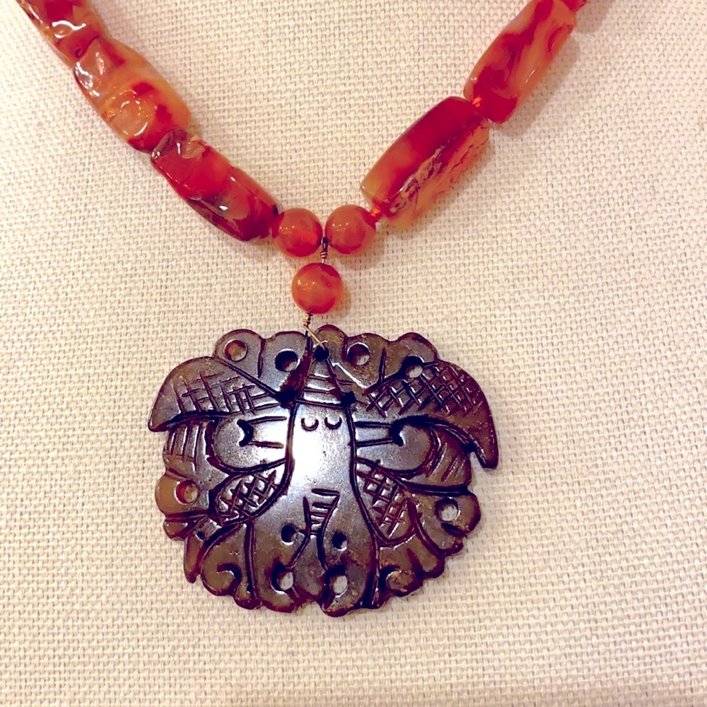 Cornelian Bead & Brown Jadeite Statement Necklace